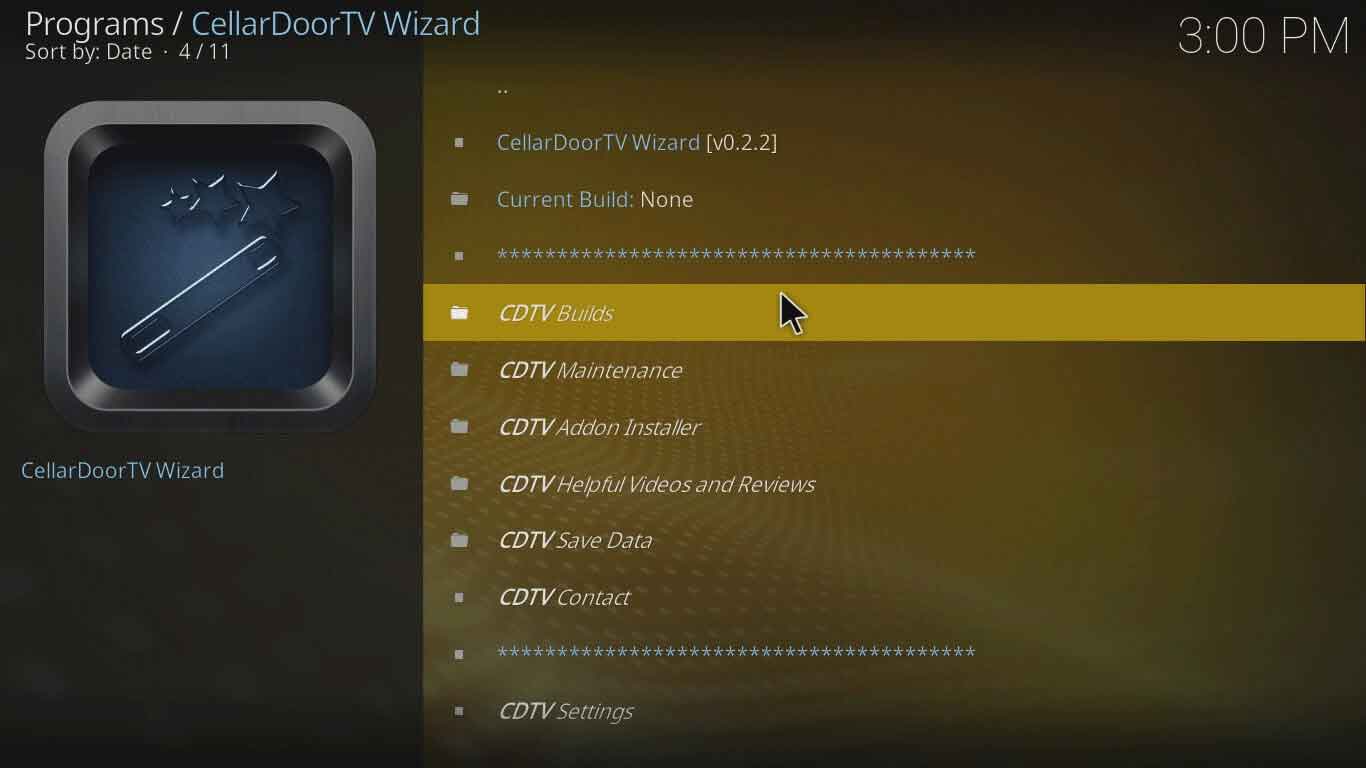 Διαμόρφωση kodi Cellardoor TV Wizard